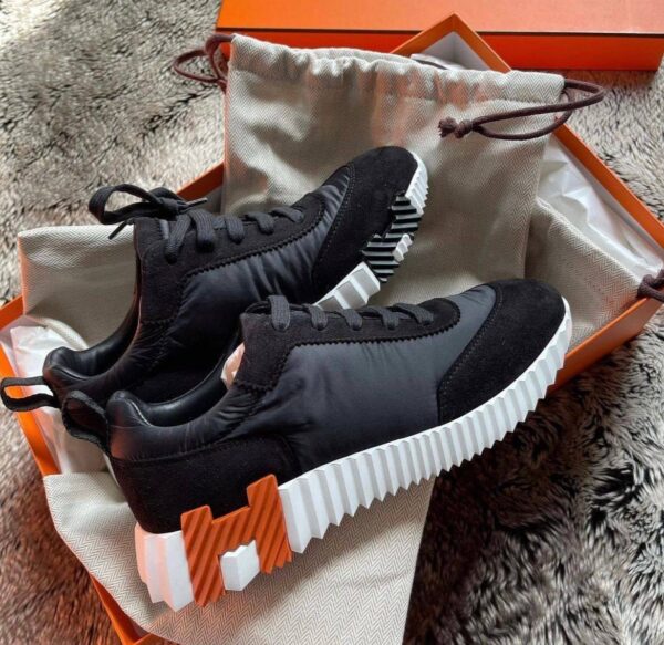 Hermes Bouncing Sneakers Black White Orange Logo