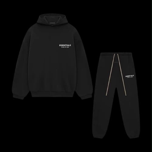 Fear of God Essentials jet-black zwart witte letters